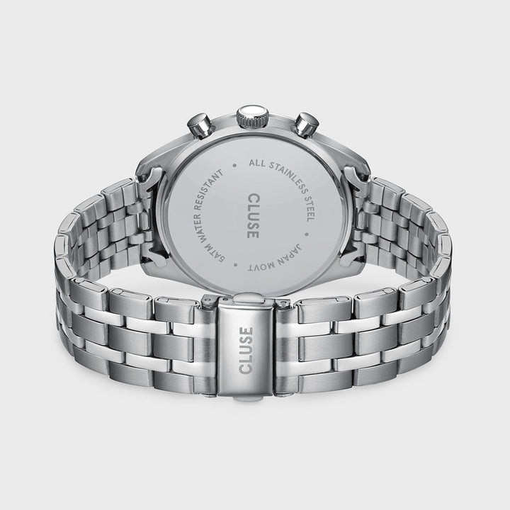 Orologio Uomo Dual Time in Acciaio Argentato con Quadrante Blu e Datario
