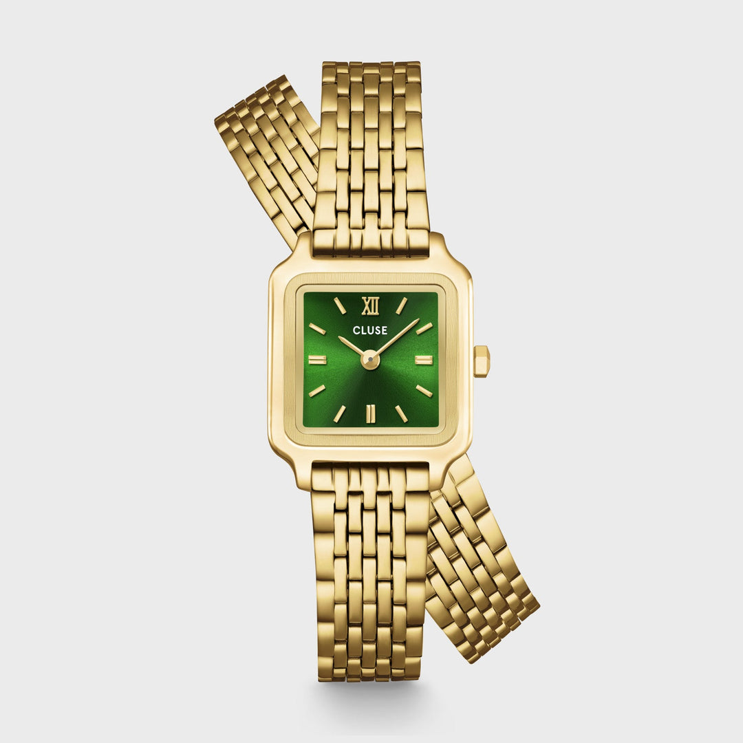 Orologio Donna Mini Dorato con Quadrante Verde e Doppio Bracciale in Acciaio