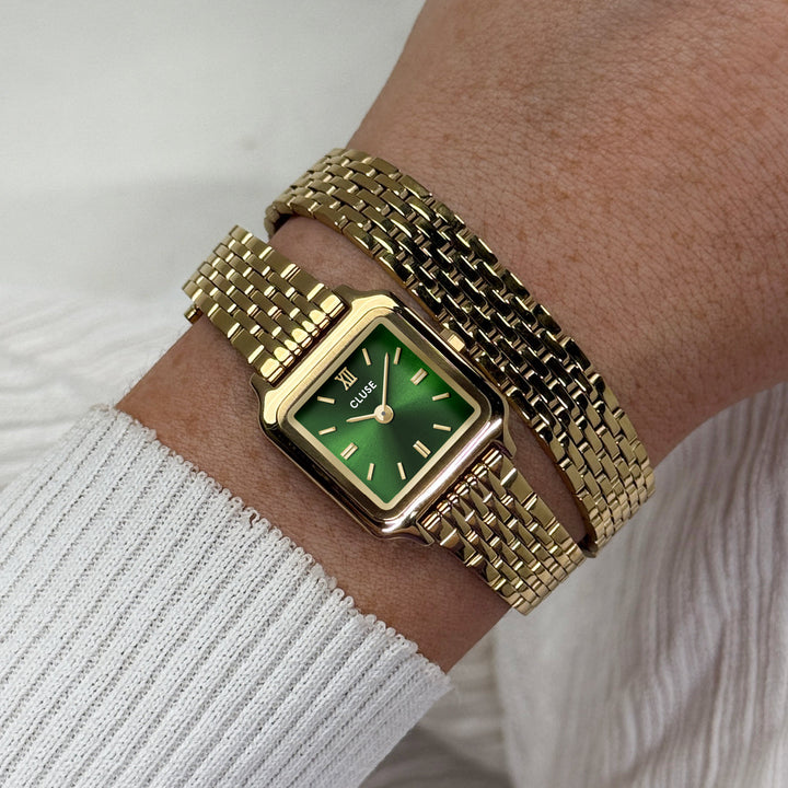 Orologio Donna Mini Dorato con Quadrante Verde e Doppio Bracciale in Acciaio