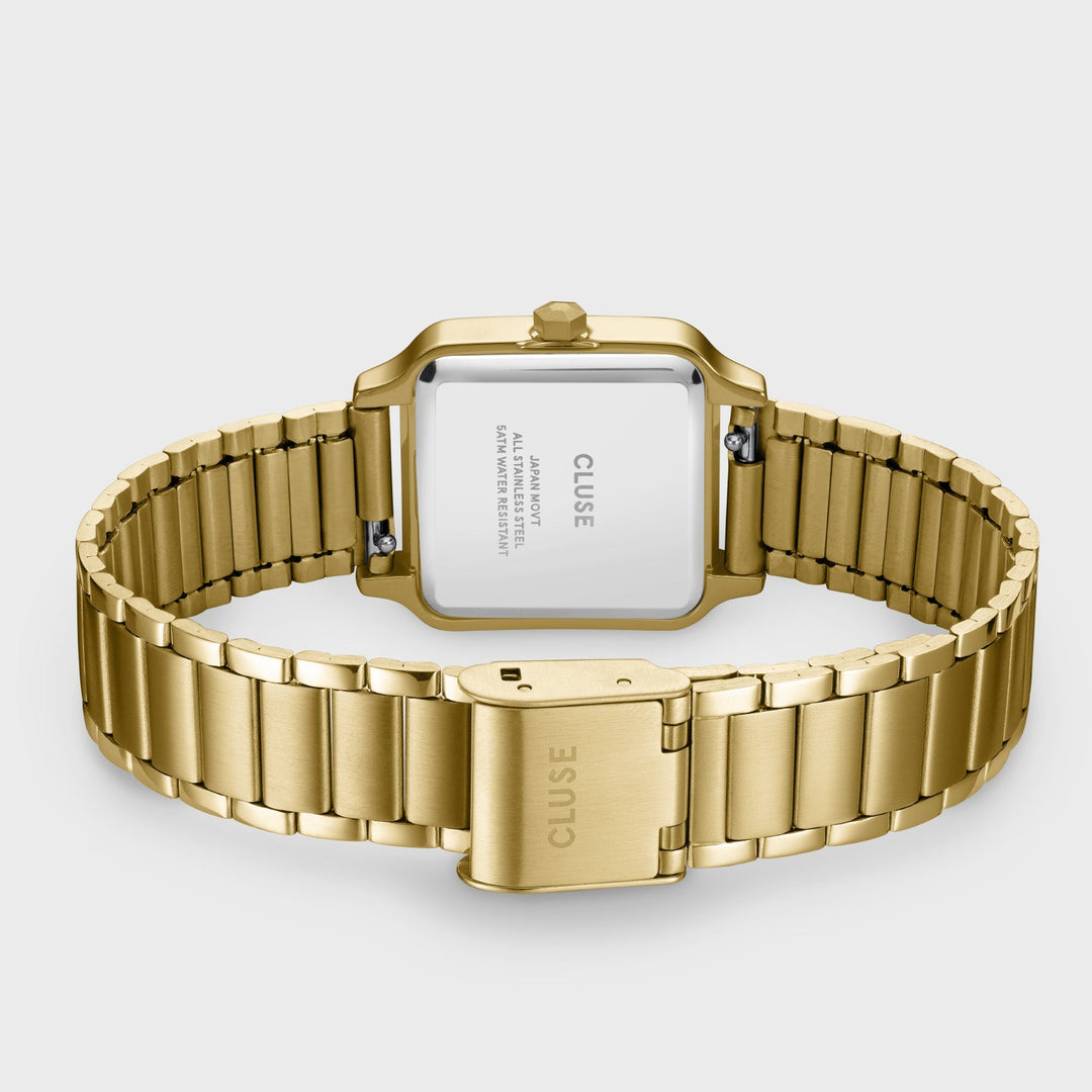 Orologio Donna Quadrato Dorato con Quadrante Tramonto Blu e Arancio in Acciaio