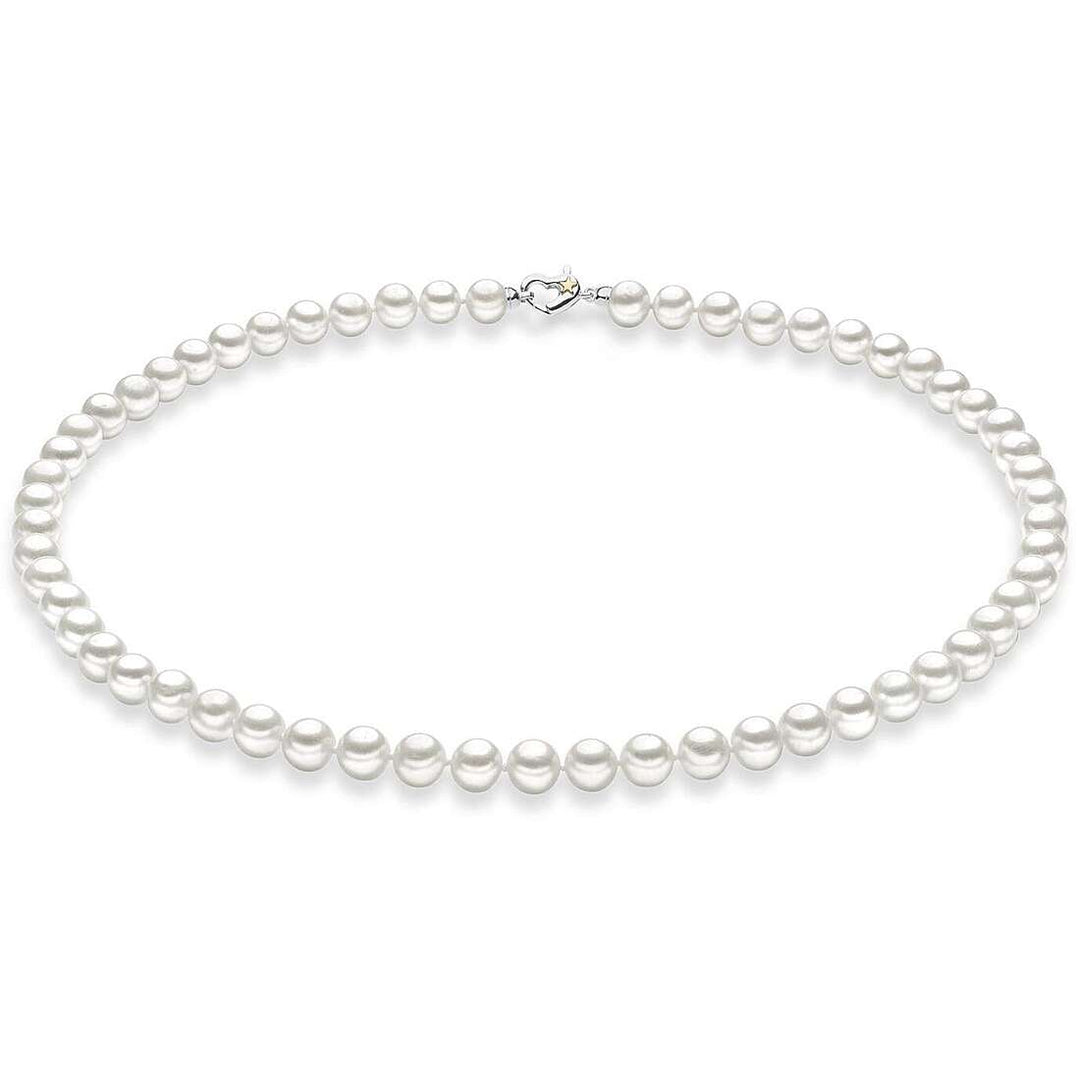 Collana con Perle 4,5/5 mm, Cuore in Argento e Stella in Oro 45 cm