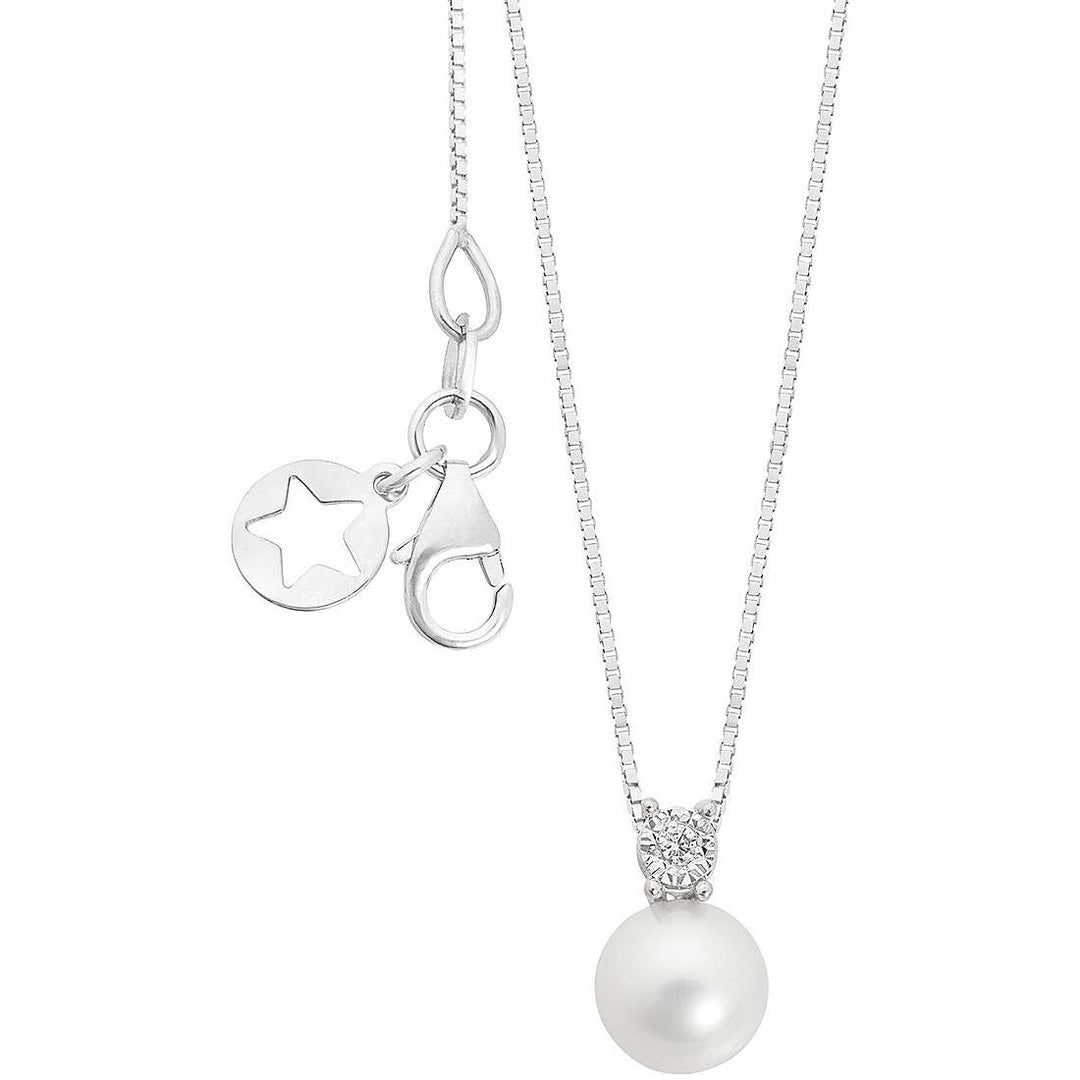 Collana in Oro Bianco con Perla e Diamante 0,015 ct
