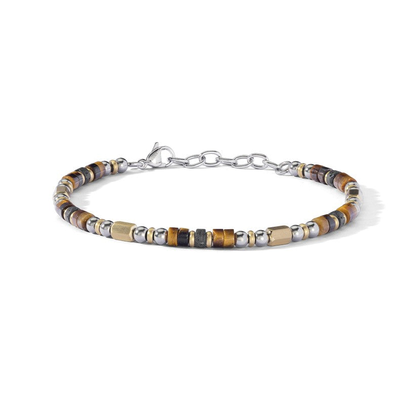 Bracciale District Uomo in Acciaio Giallo con Occhio di Tigre e Pietra Lavica