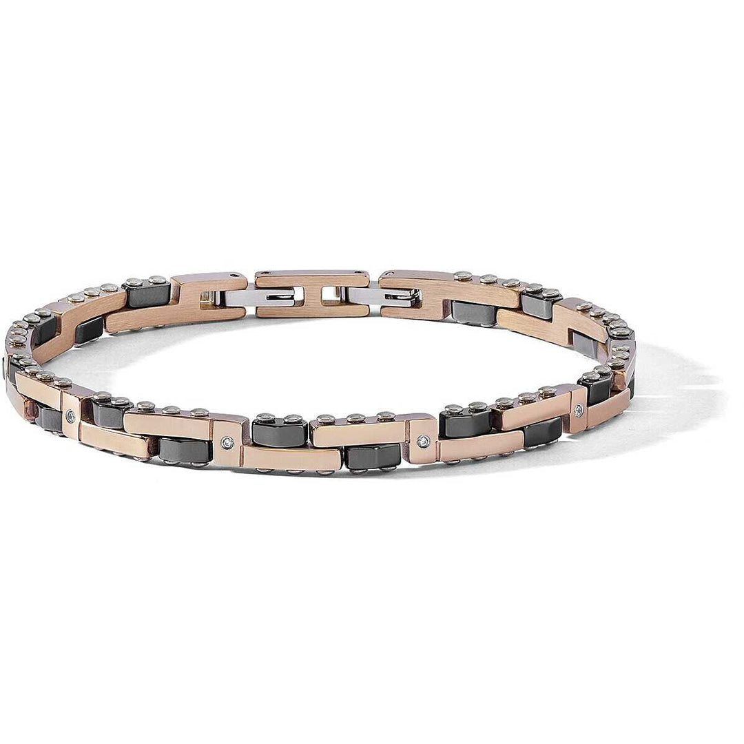 Bracciale Comete Diamonds Label Uomo in Acciaio Rosé, Ceramica Nera e Diamanti