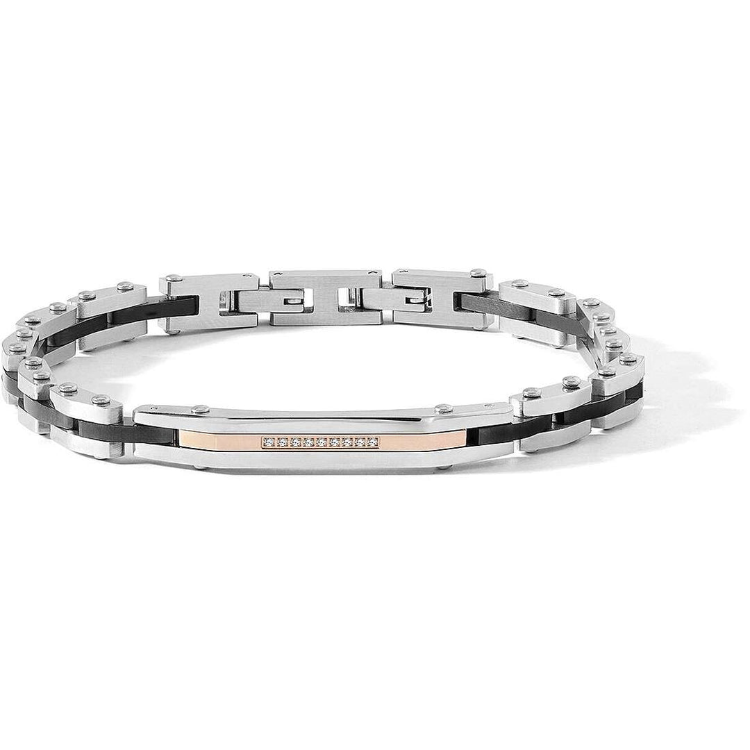 Bracciale Comete Diamonds Label Uomo in Acciaio PVD Nero e Rosé con Diamanti