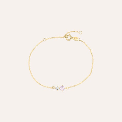 Bracciale doppio punto luce Claire in oro giallo 9 kt, zircone rosa