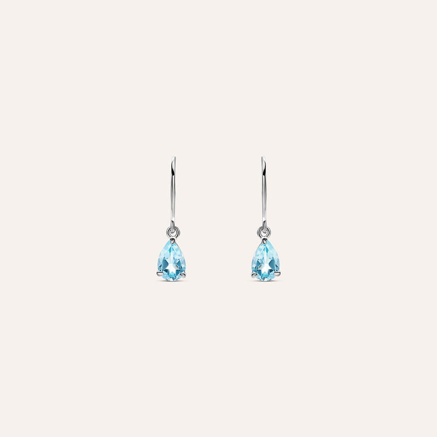 Orecchini pendenti goccia Amélie in oro bianco 9 kt con topazio Sky Blue