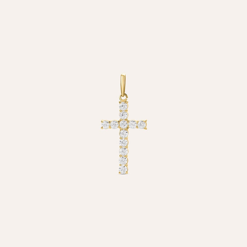 Pendente croce Holy in oro giallo 9 kt con zirconi