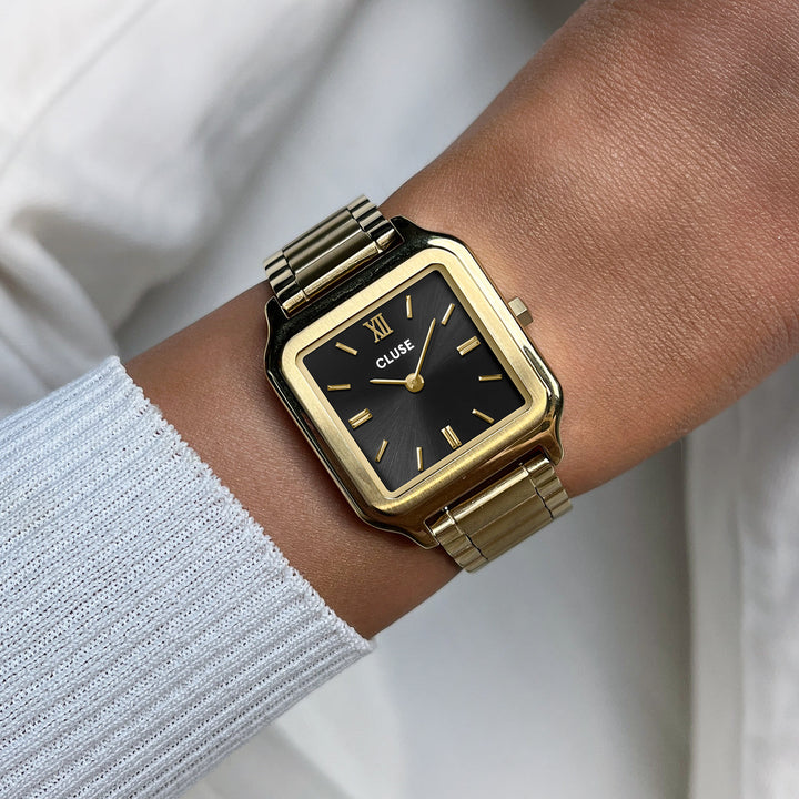 Orologio Donna Quadrato Dorato in Acciaio con Quadrante Nero Elegante