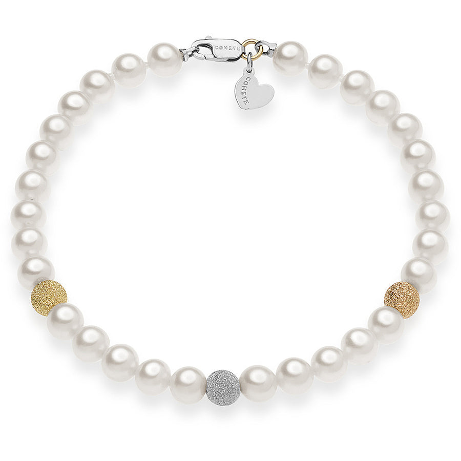 Bracciale Comete Fili Fantasia con Perle e Oro 18 kt Tre Colori