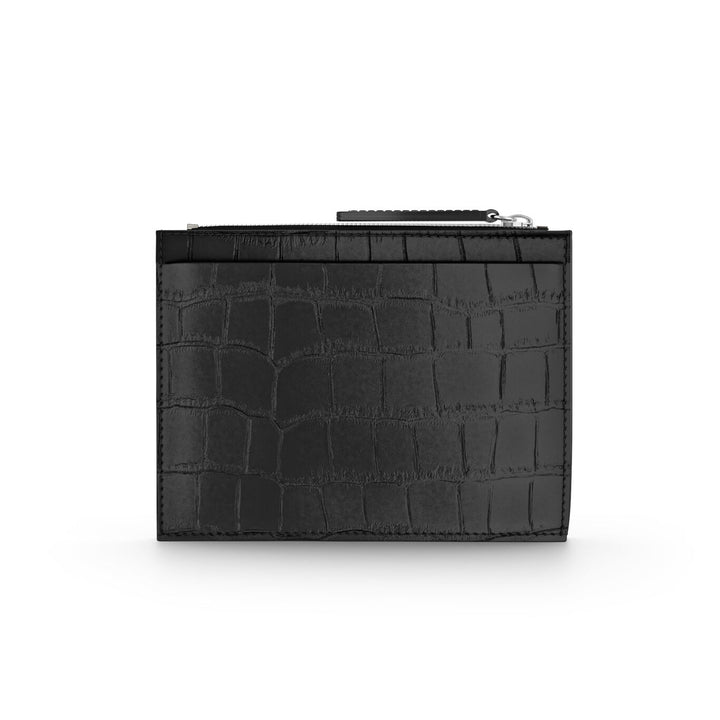 Portacarte con zip Pelle Croco Nera