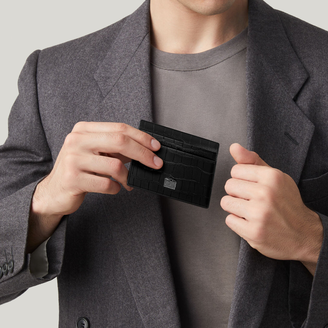 Portacarte Pelle Croco Nera