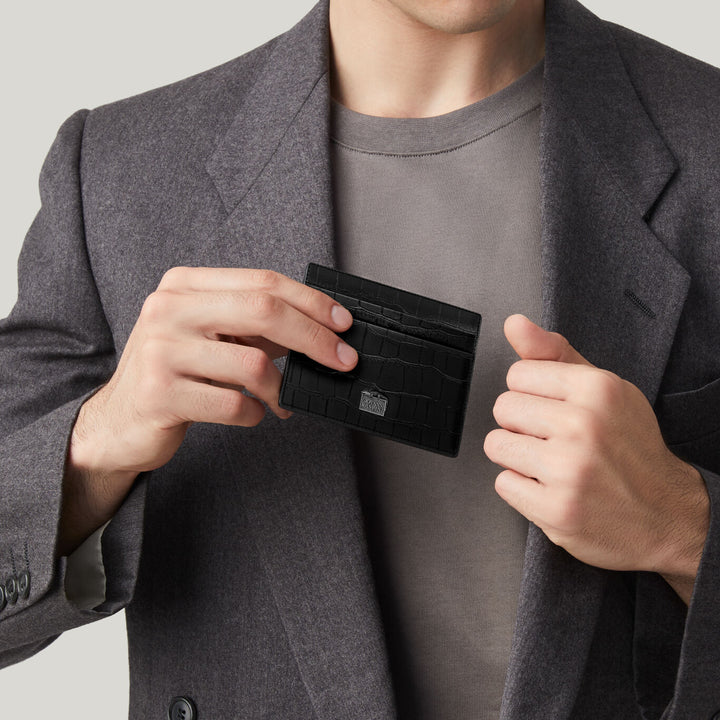 Portacarte Pelle Croco Nera