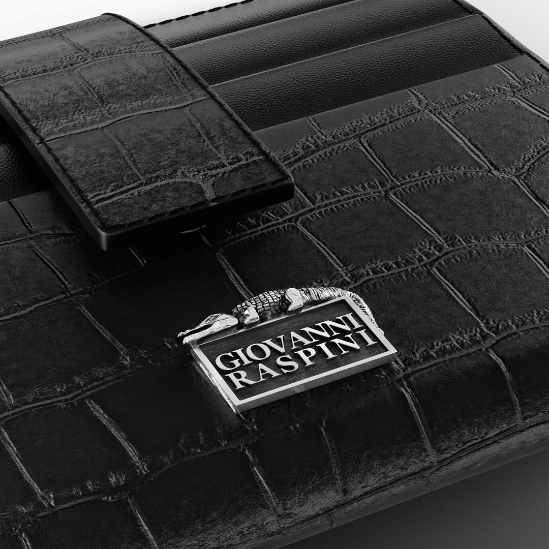 Portafoglio Portacarte Pelle Croco Nera