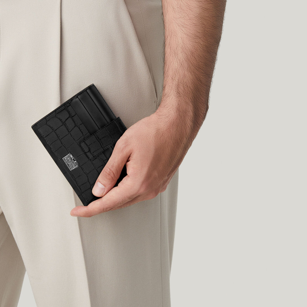 Portafoglio Portacarte Pelle Croco Nera