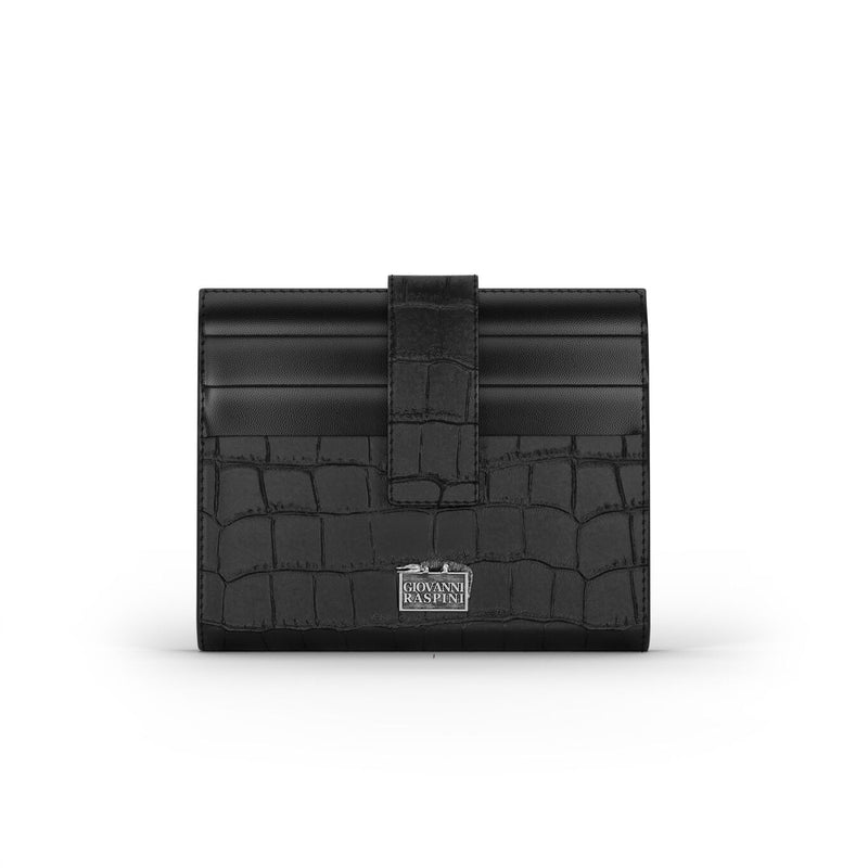Portafoglio Portacarte Pelle Croco Nera
