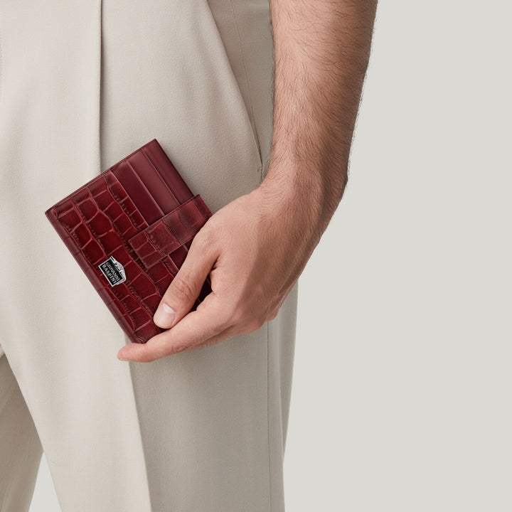Portafoglio Portacarte Pelle Croco Borgogna