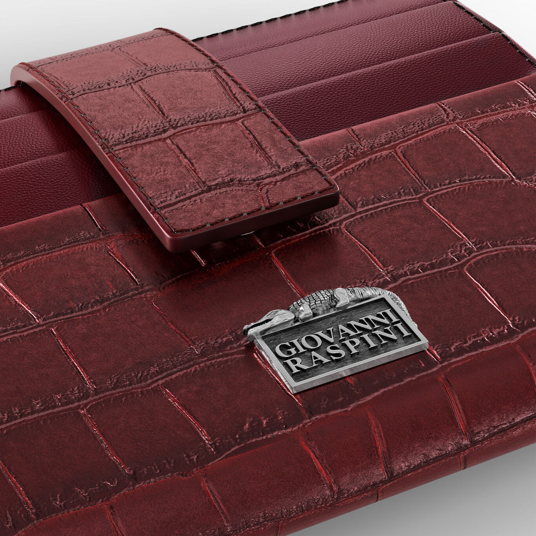 Portafoglio Portacarte Pelle Croco Borgogna