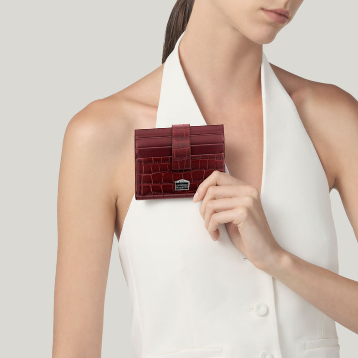 Portafoglio Portacarte Pelle Croco Borgogna