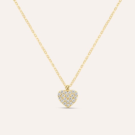 Collana cuore pavé Claire in oro giallo 9 kt con zirconi