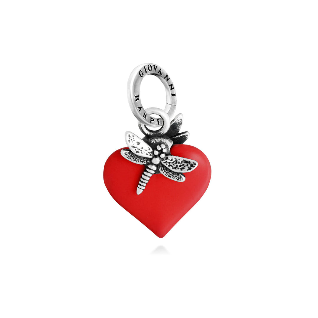 charm cuore libellula rosso