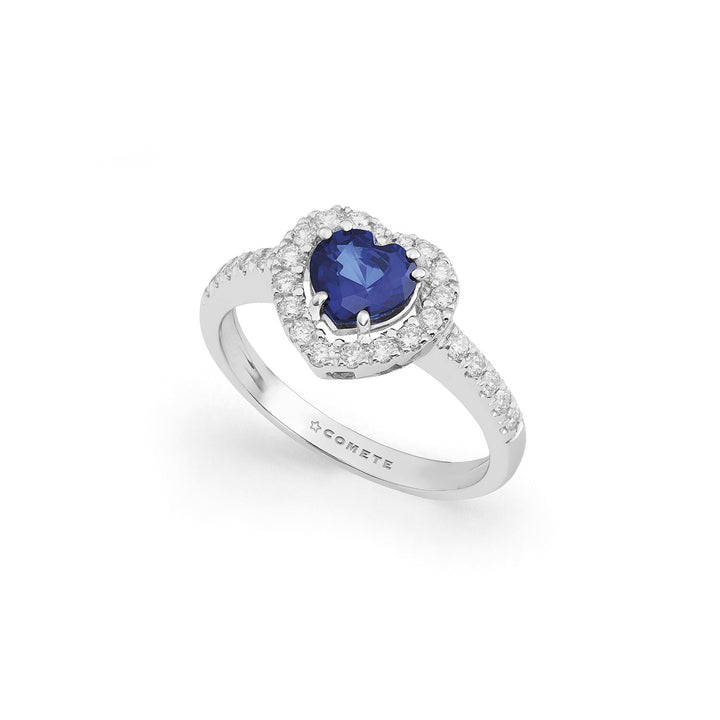 Anello Stelle nel Cuore in Oro Bianco con Zaffiro 0,94 ct e Diamanti 0,32 ct