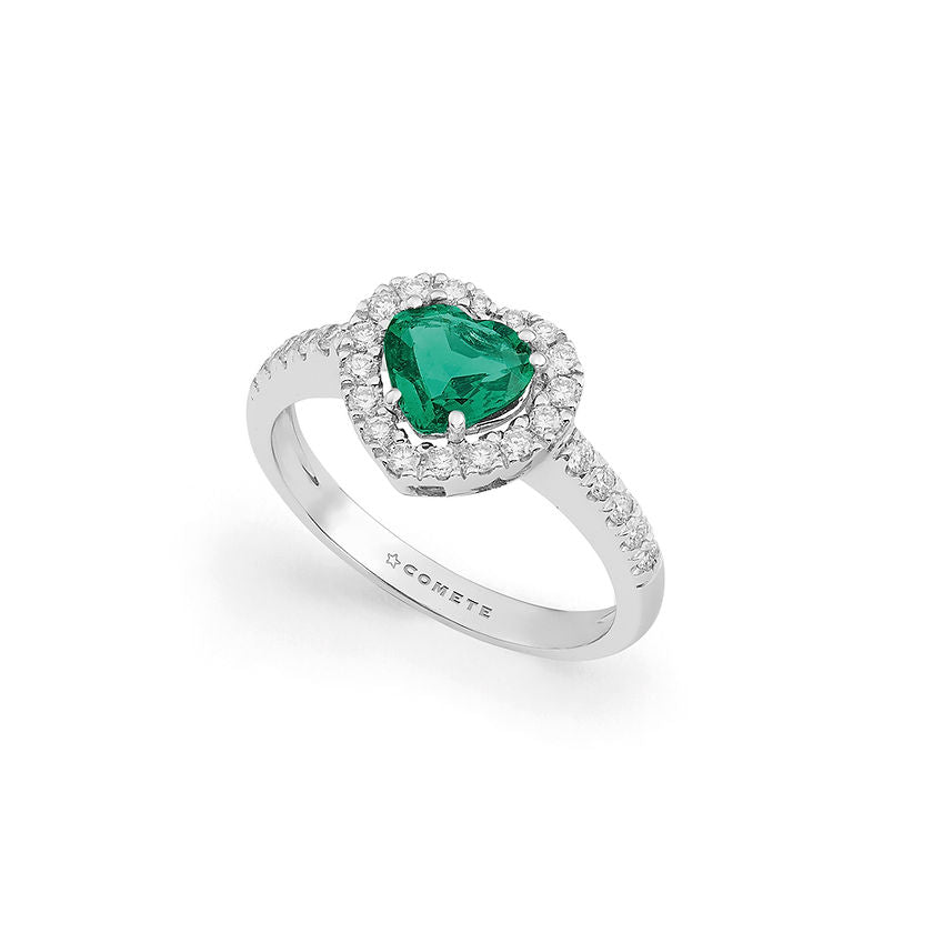 Anello Stelle nel Cuore in Oro Bianco con Smeraldo 0,66 ct e Diamanti 0,32 ct