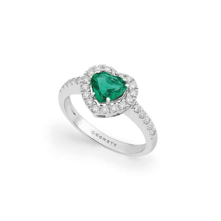 Anello Stelle nel Cuore in Oro Bianco con Smeraldo 0,66 ct e Diamanti 0,32 ct