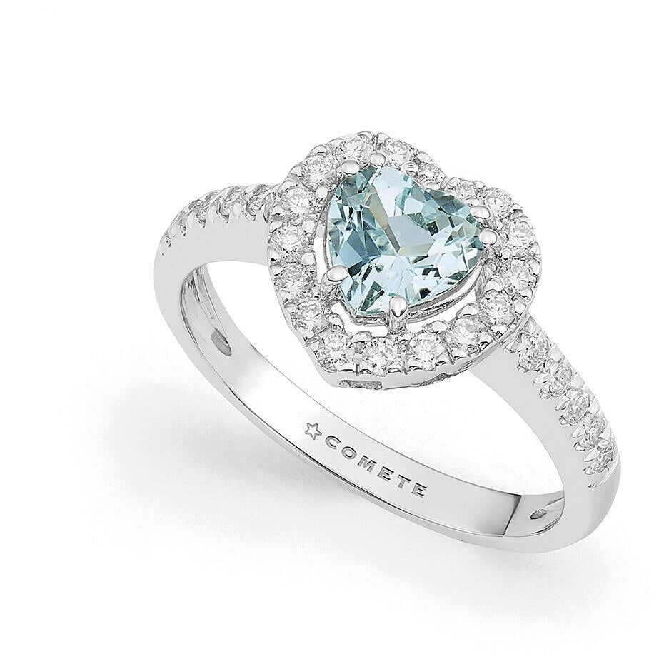 Anello Stelle nel Cuore in Oro Bianco con Acquamarina 0,75 ct e Diamanti