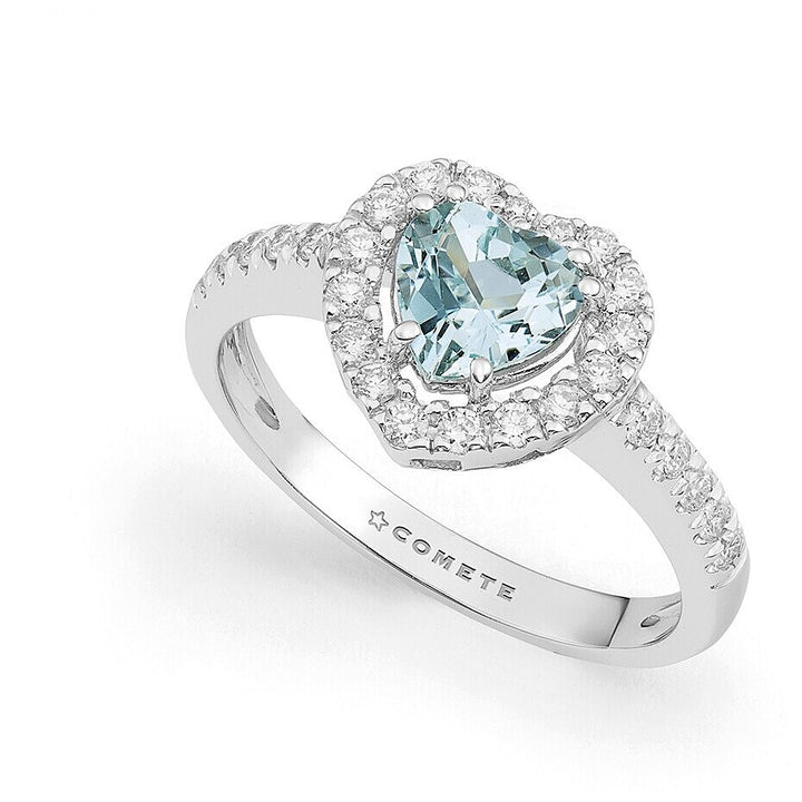 Anello Stelle nel Cuore in Oro Bianco con Acquamarina 0,75 ct e Diamanti
