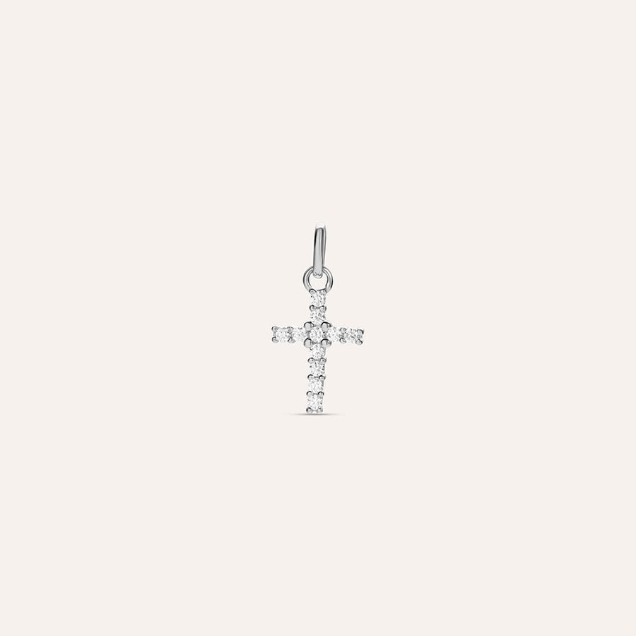 Pendente croce Holy in oro bianco 9 kt con zirconi