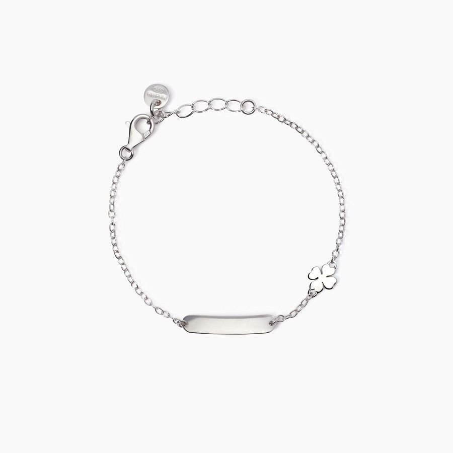 Bracciale bambini LUCKY-TAG con quadrifoglio e targhetta da incidere