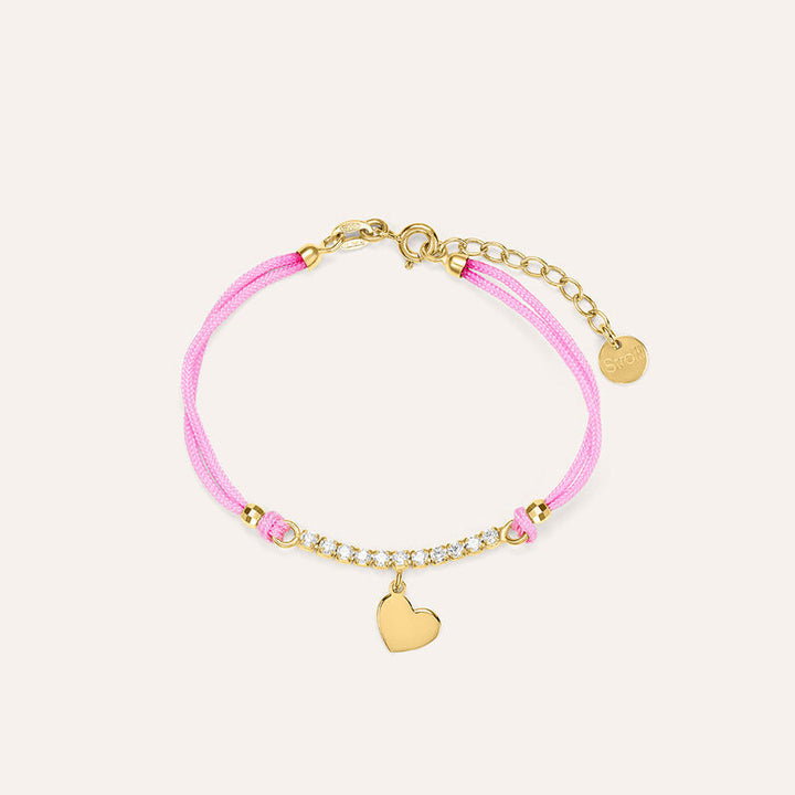 Bracciale cuore Silver Baby in argento dorato e cordino