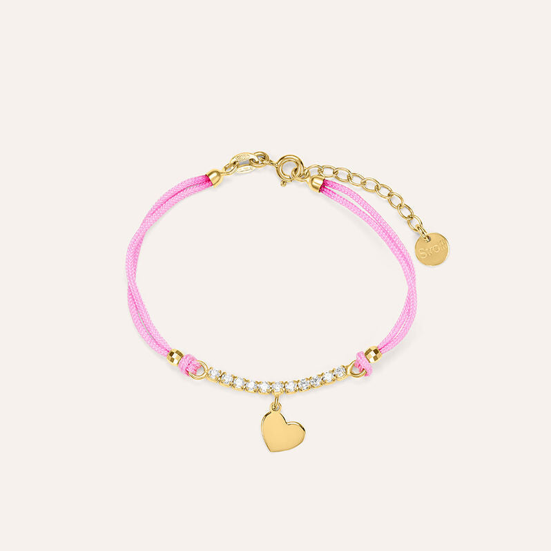 Bracciale cuore Silver Baby in argento dorato e cordino