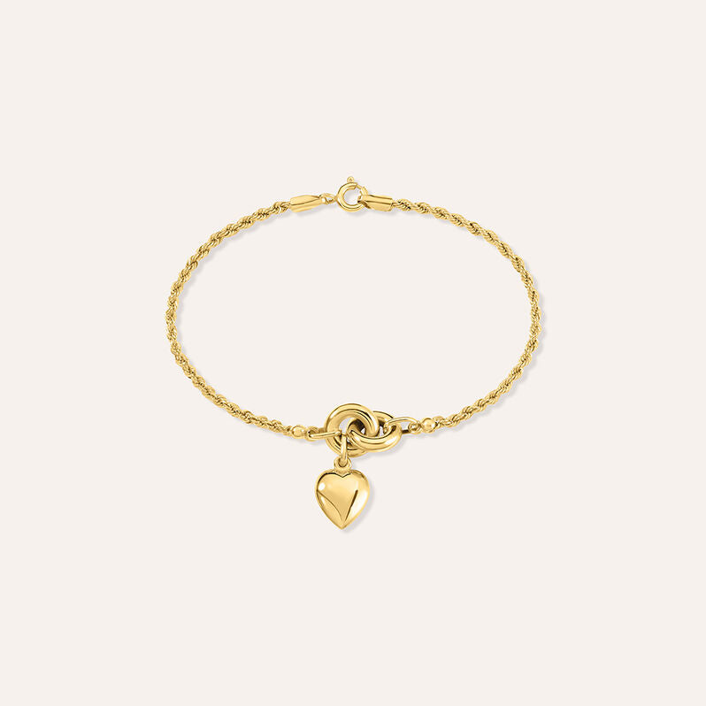 Bracciale cuore Isabelle in oro giallo 9 kt, catena corda