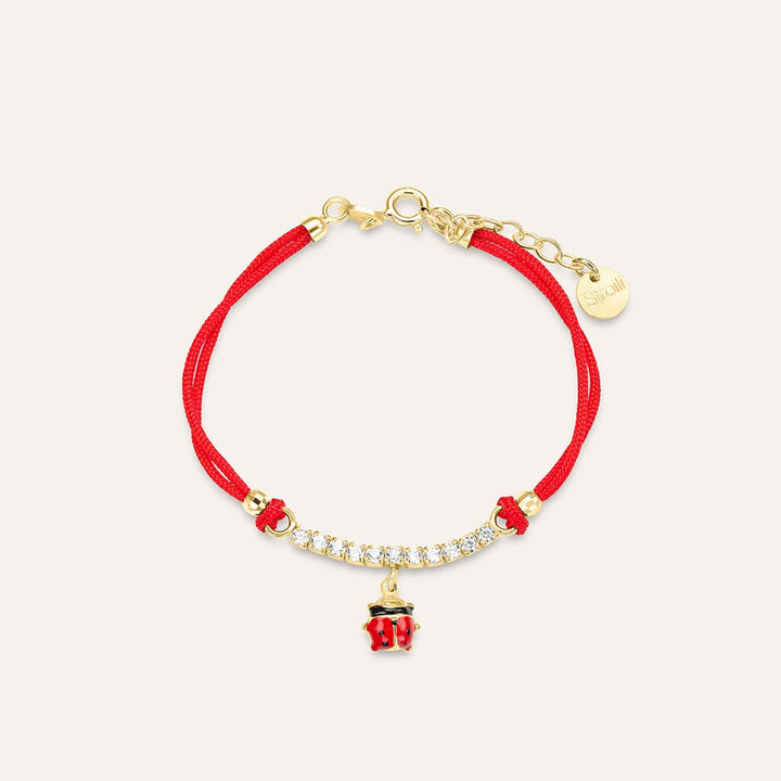 Bracciale coccinella Silver Baby in argento dorato e cordino