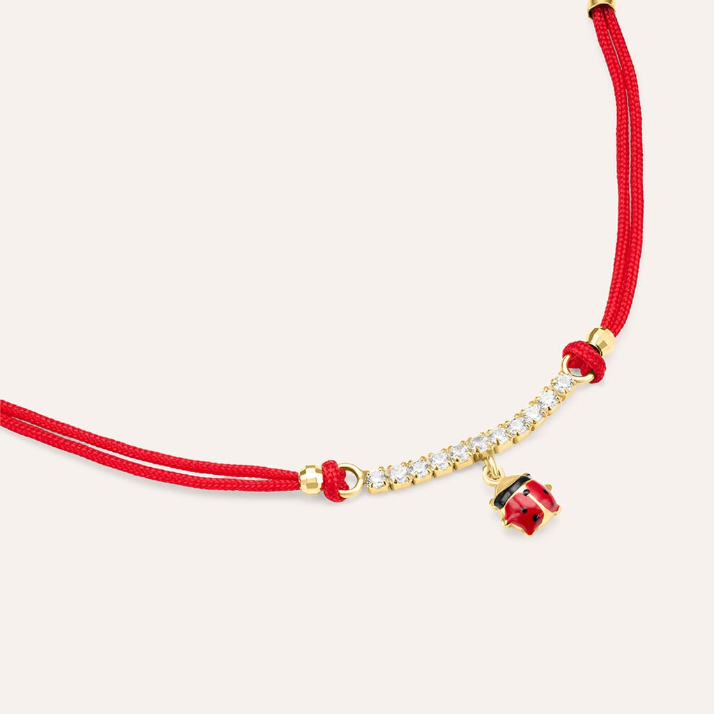Bracciale coccinella Silver Baby in argento dorato e cordino