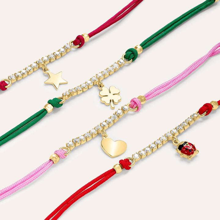 Bracciale coccinella Silver Baby in argento dorato e cordino