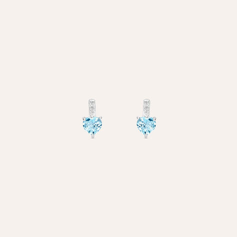 Orecchini cuore Amélie in oro bianco 9 kt, topazio Sky Blue e zirconi