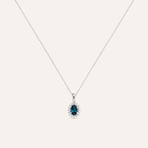 Collana Amélie in oro bianco 9 kt, topazio London Blue e zirconi