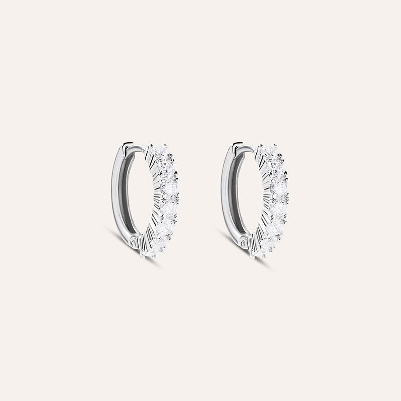 Orecchini a cerchio Silver Elegance in argento con zirconi, 13 mm