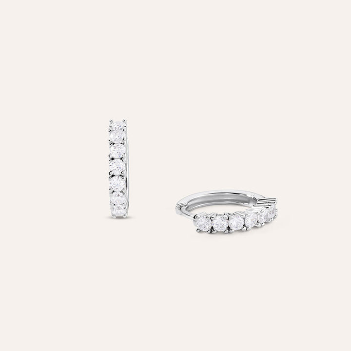 Orecchini a cerchio Silver Elegance in argento con zirconi, 13 mm