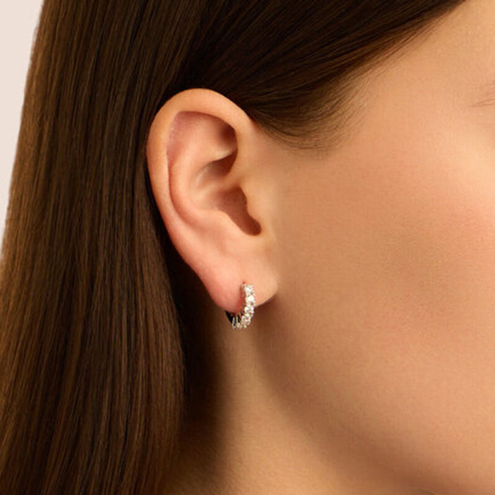 Orecchini a cerchio Silver Elegance in argento con zirconi, 13 mm