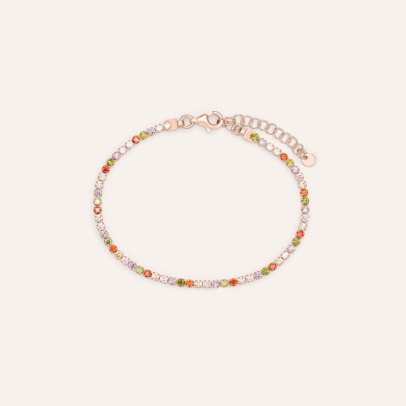 Bracciale tennis Silver Rainbow in argento rosato con zirconi