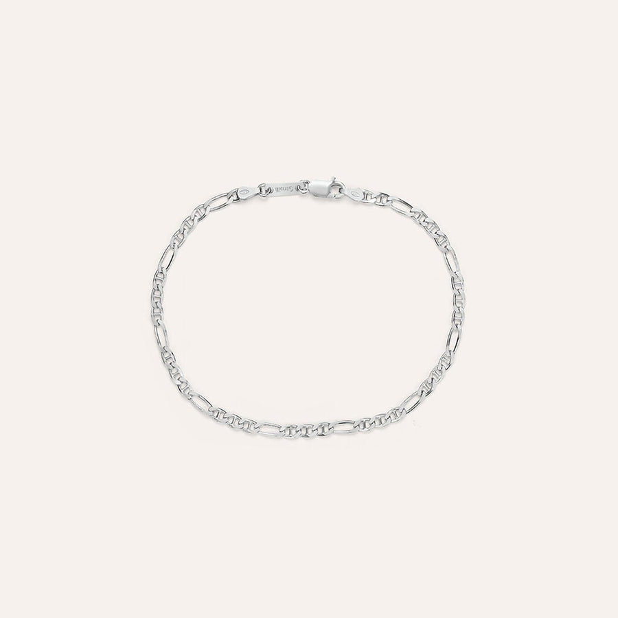 Bracciale catena alternata Gentleman in argento rodiato, 2,8 mm
