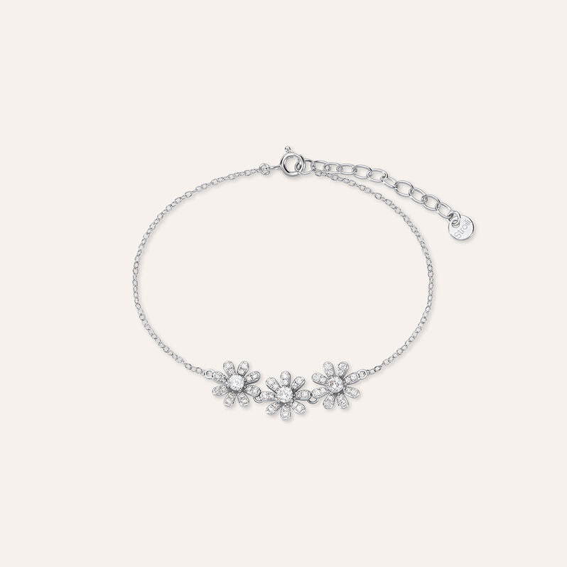 Bracciale fiori Silver Moments in argento rodiato con zirconi