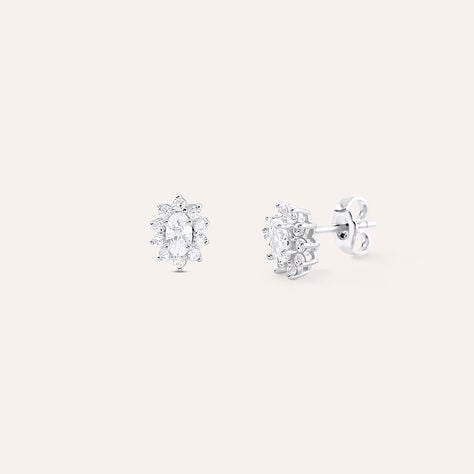 Orecchini Silver Elegance in argento con zircone ovale e contorno