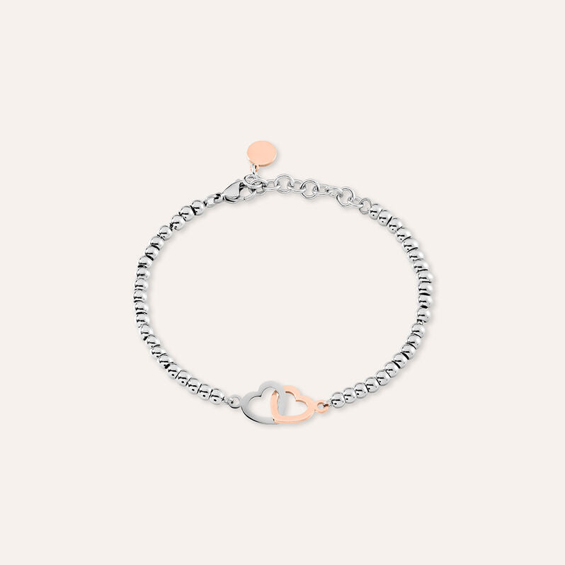 Bracciale cuore Sunrise in acciaio bicolore, catena a palline