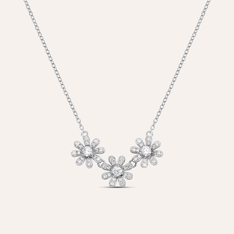 Collana fiore Silver Moments in argento rodiato con zirconi