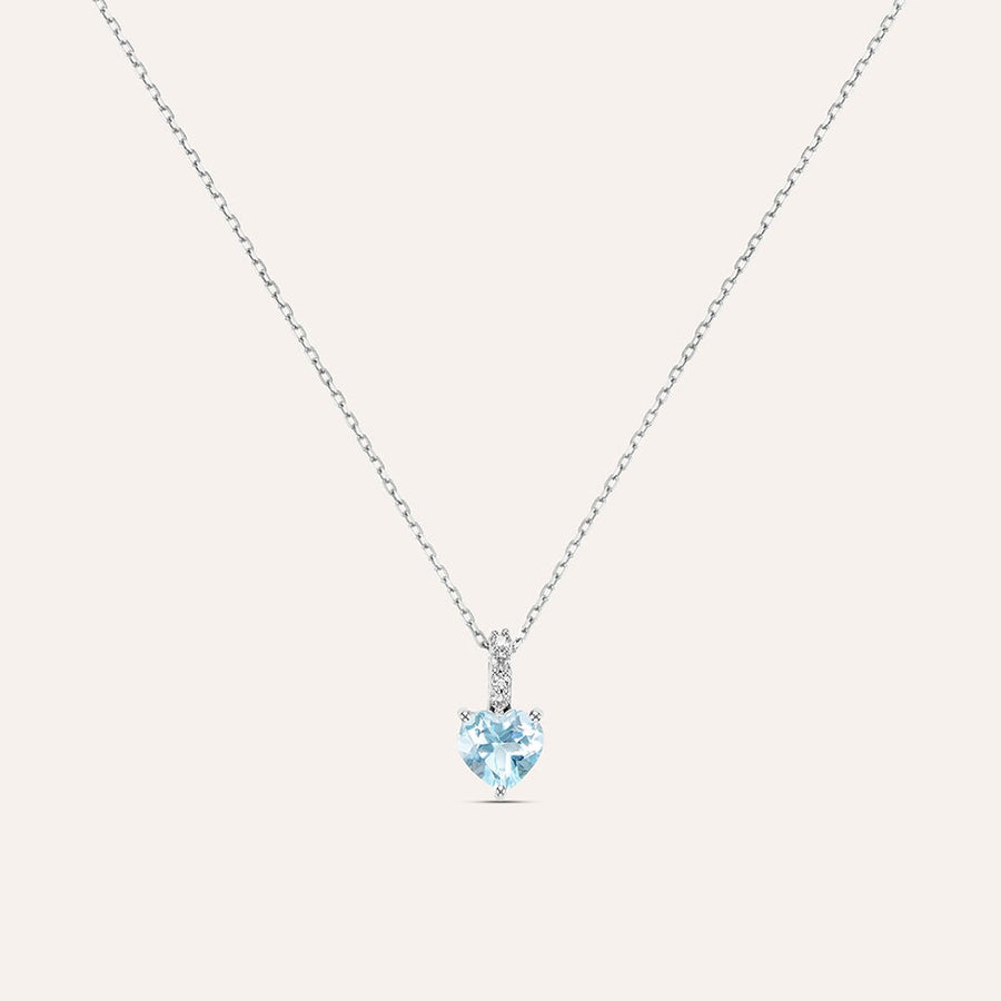 Collana cuore Amélie in oro bianco 9 kt, topazio Sky Blue e zirconi
